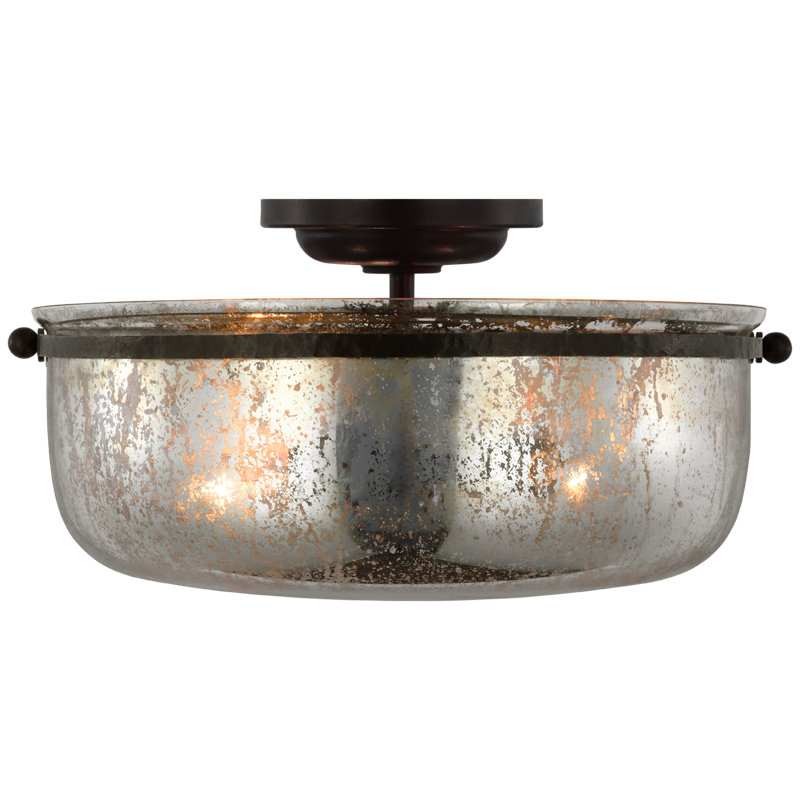Lorford 3 - Light Semi Flush Mount, Aged Iron, Antique Mercury