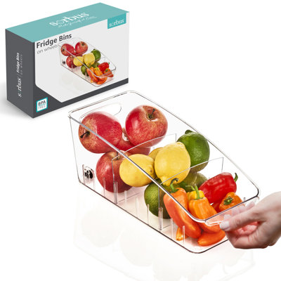Sorbus Narrow Roll Out Fridge Organizer - Fridge Organizer on Wheels with Dividers, and Handles