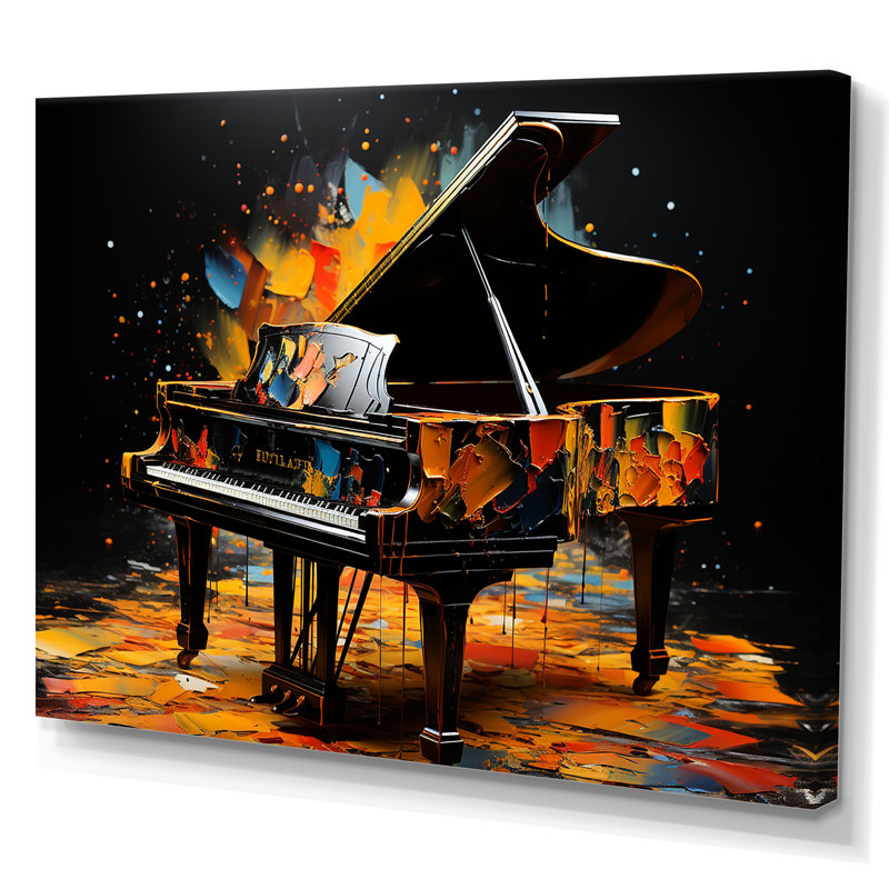 Orange graphite piano sérénade - Piano, art mural, Toile tendue, H 12 po x l 20 po x P 1 po