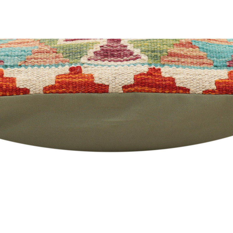 Coussin kilim tissé à la main Southwestern Quirk, H 19 po x l 20 po, Rouille / bleu / beige / doré