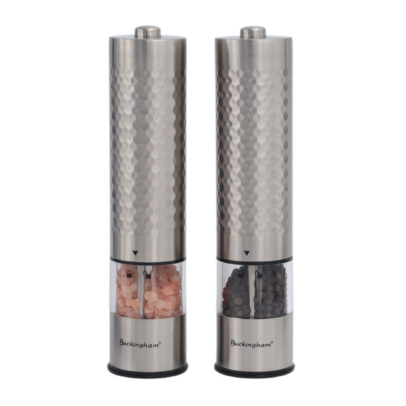 Buckingham Electric Salt and Pepper Mills Set Battery Operated Stainless Steel Soft Touch Push Button