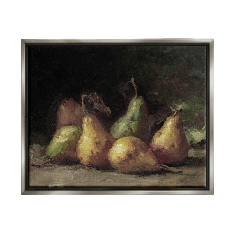 «Classic Pears Still Life», art mural encadré flottant gris avec lettres et doublures, H 17 po x l 21 po x P 1,7 po