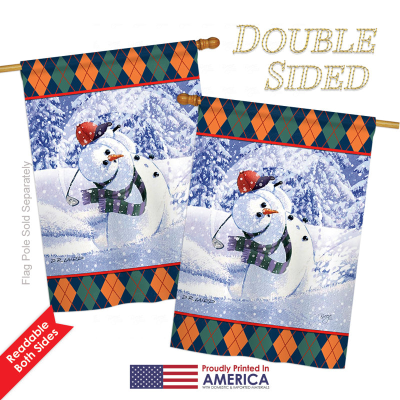 Drapeau de maison en polyester à 2 côtés bonhomme de neige bonhomme de neige, H 40 po x l 28 po