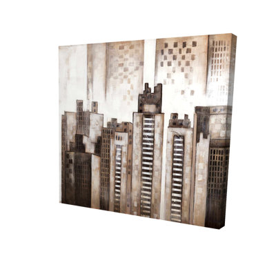 Toile brune avec cités de construction | Art carré Square City