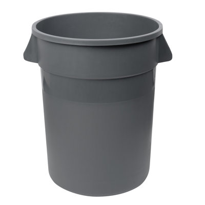 Corbeille pour déchets de 32 gallons, 1 poubelle ronde - couvercle vendu séparément, poignées ergonomiques, poubelle en plastique LLDPE gris, robuste, pour la maison, le garage, l'allée, le centre commercial ou le stade