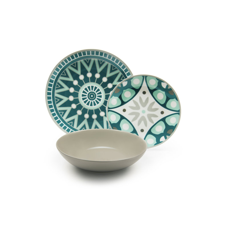 Mandala Porcelain China Stoneware Dinnerware Set 18 Piece - Service for 6