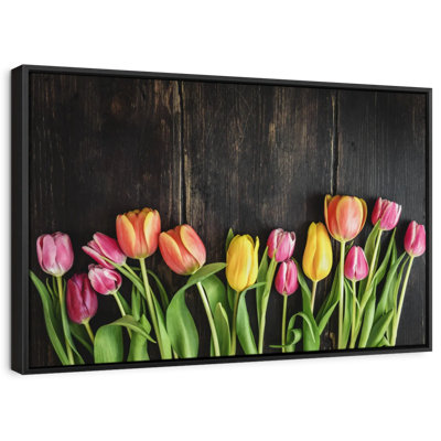 Tulipes sur bois, reproduction sur toile