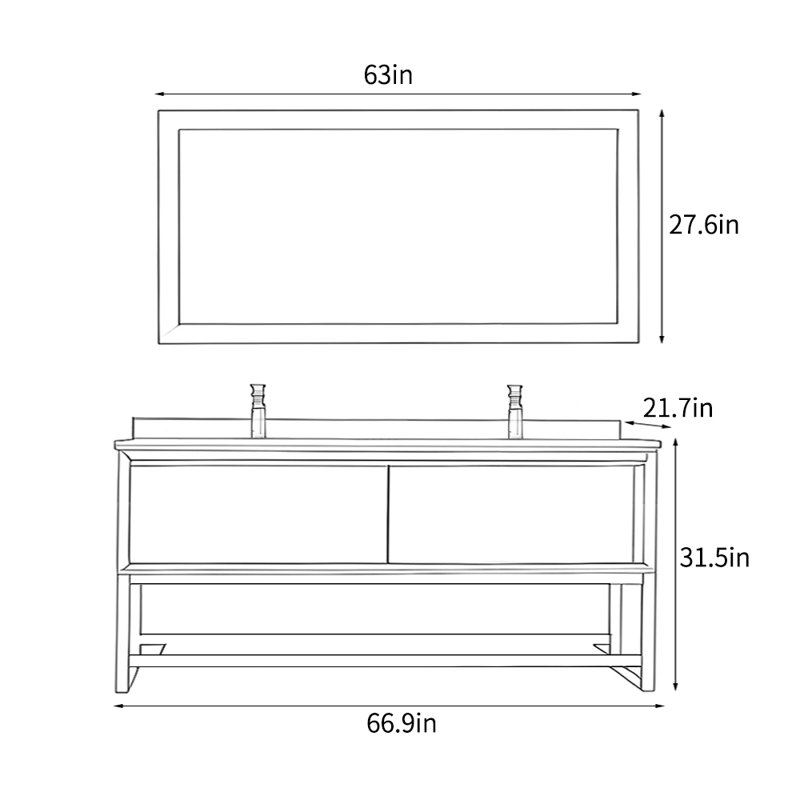 Meuble-lavabo simple de style campagne américaine, H 31,5 po x l 66,9 po x P 21,7 po