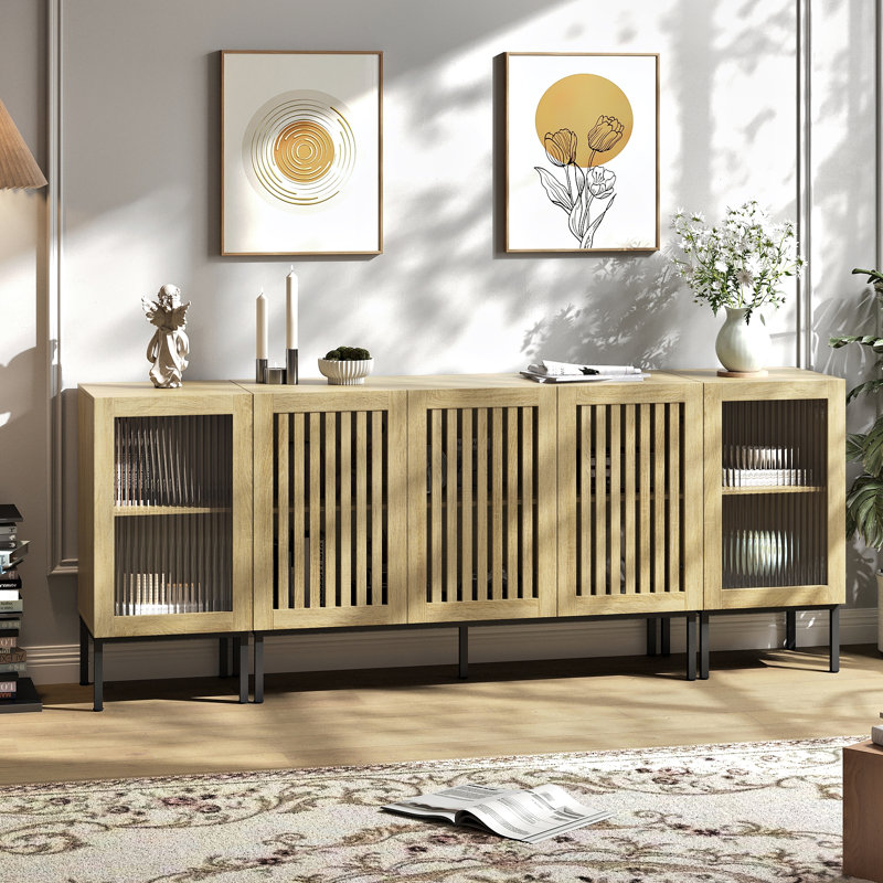 TV Stand For Tvs Up To 85 Inch, 3 In 1 Entertainment Center TV Console With Storage Cabinets And Glass Doors,Media Console For Living Room