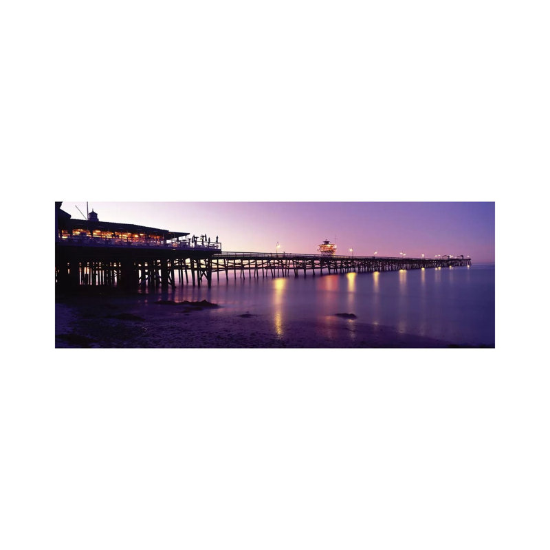 Pier Lit Up At Night, San Clemente Pier, San Clemente, Orange County, California, USA by Panoramic Images - Wrapped Canvas Panoramic Print