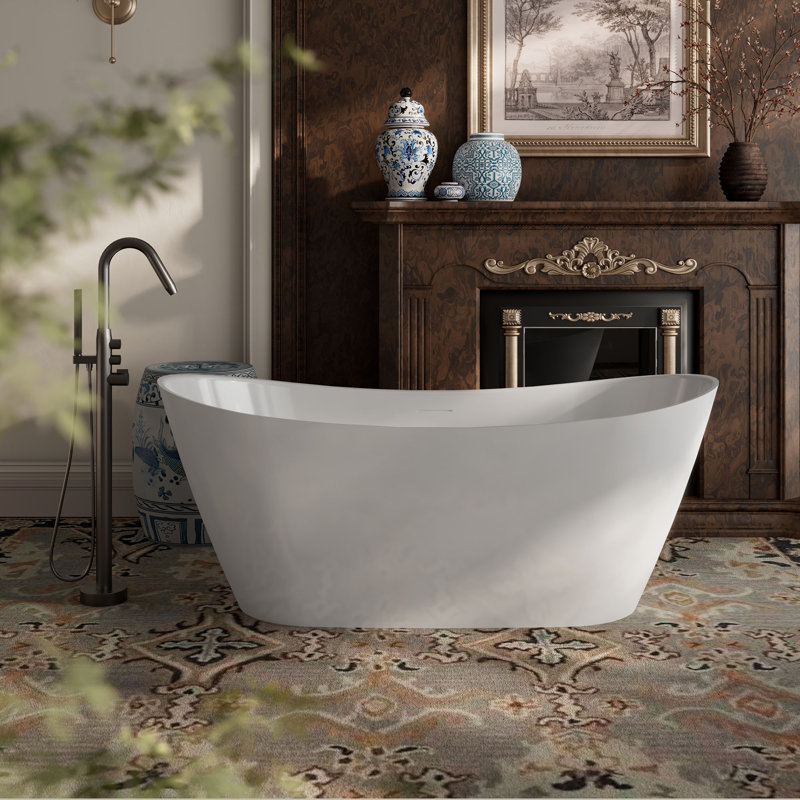 Baignoire de trempage autoportante en acrylique 60 "x 31,5" avec trop-plein et bonde escamotable pour salle de bain MonBlari