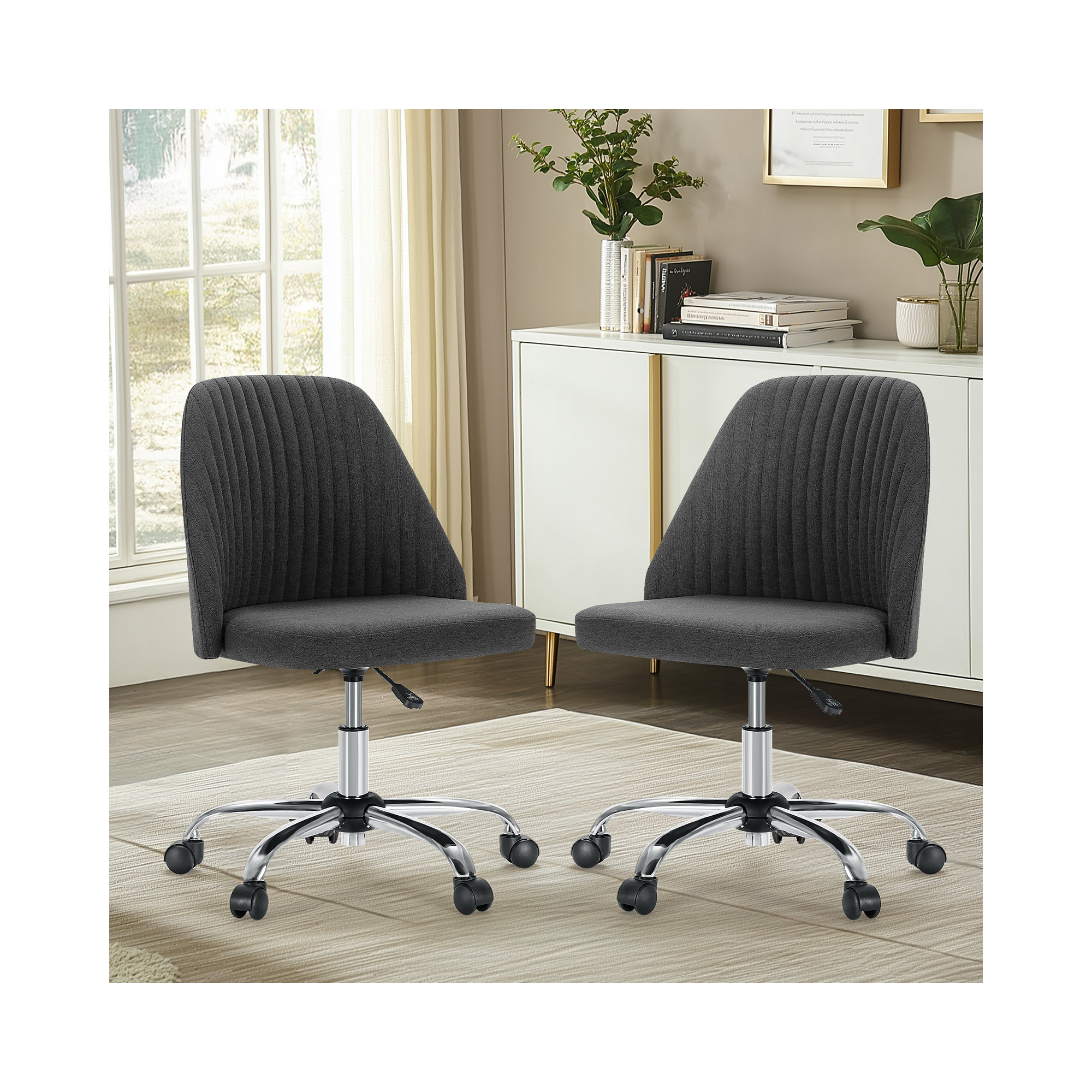 Task Chair Office Desk Chair Make Up Chair With Wheels(Set Of 2), Dark Gray