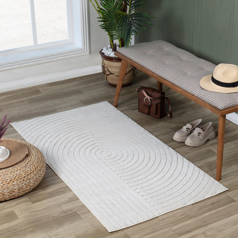 Whisper White Modern Shaggy Outdoor Rug, Geometric Easy to Clean Rug For Patio, Balcony, Decks, Rectangle 120 x 170 cm