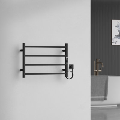 Chauffe-serviettes électrique mural 4 barres Tavon noir mat avec minuterie