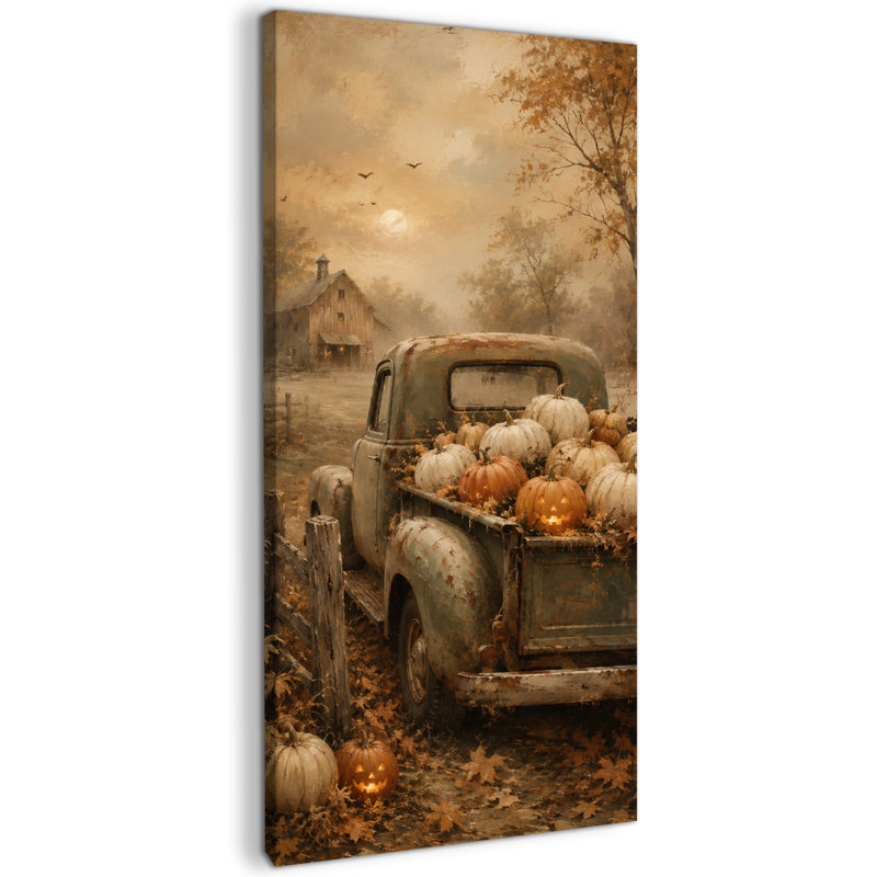  "Farmhouse Barn", art mural d'automne, toile de citrouille 24 x 48 po, 24 po x 48 po, Décoration murale maison d'automne-29