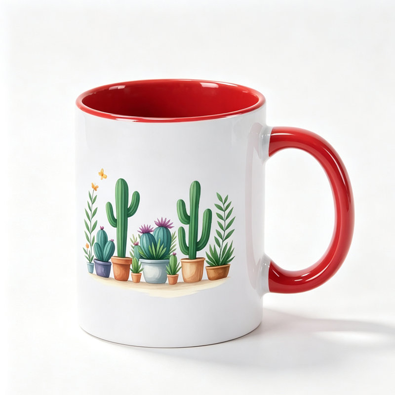 One Ceramic Coffee Mug Featuring a Colorful Cactus And Succulent Design, Available in Various Colors, Perfect for Daily Use And Couples.