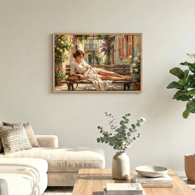 Ensemble de 1 tableau sur toile représentant un jardin romantique, H 32 po x l 48 po, Naturel