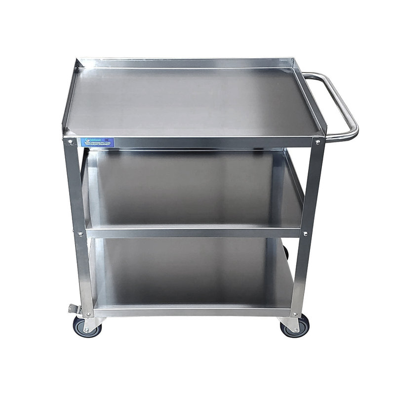 Stainless Steel. 3 Shelf Metal Utility Cart on Wheels with Handle, 33" H x 24" W x 15" D