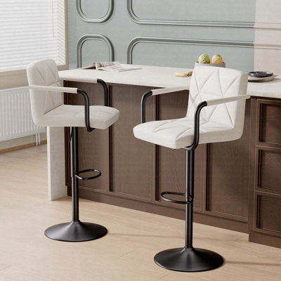 Ensemble de 2 tabourets de bar modernes en similicuir imperméable avec accoudoirs et dossier réglables en hauteur