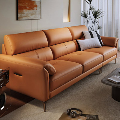 Orange Genuine Leather Modular Sofa cushion Fourseat