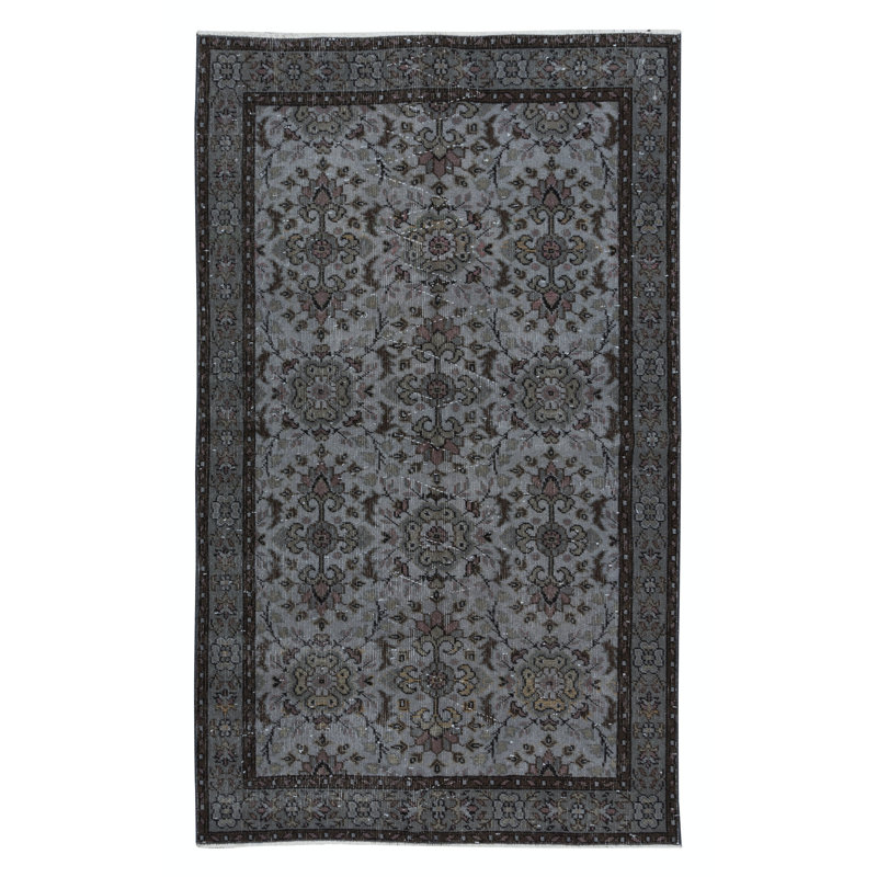 Tapis turc moderne fait à la main 4 x 6,6 pi avec motif floral