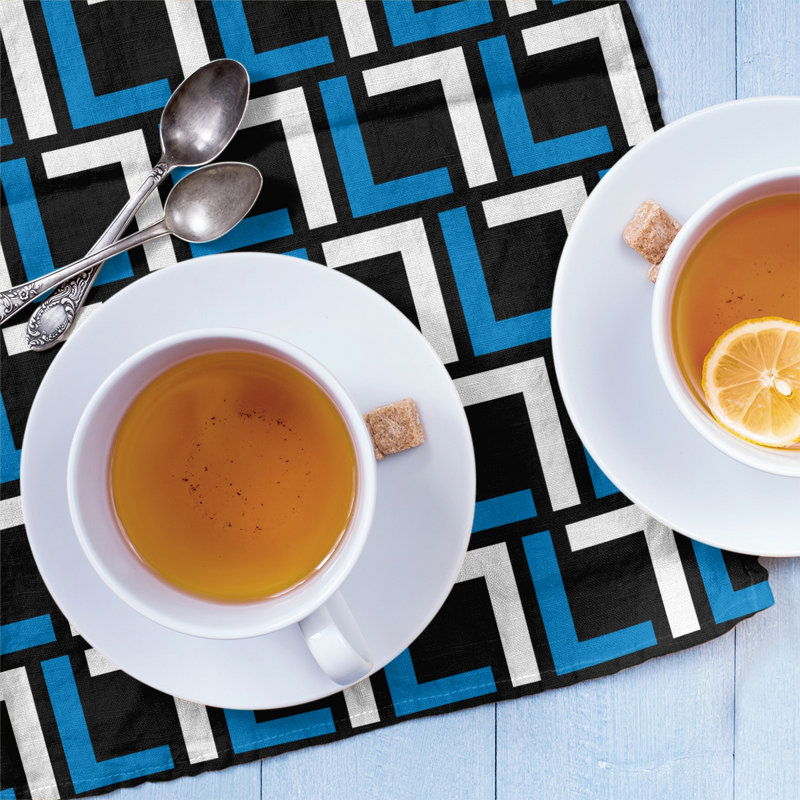 Tea Towel Kitchen Towel, Cotton Blend, Silver/Honolulu Blue/Black