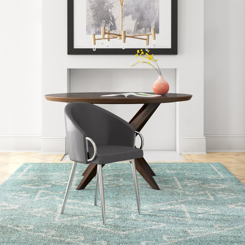 Josie 19.25'' H Faux Leather Upholstered Armchair, Gray, Chrome