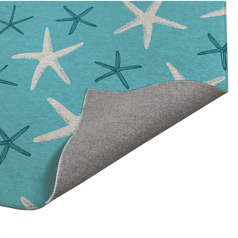 Starfish Decorative Outdoor Rug, Blue, Rectangle 5' x 7'