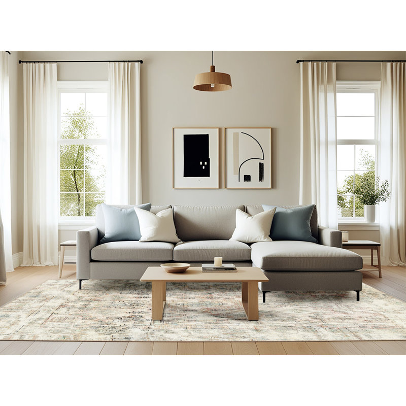 Tapis beige contemporain, Rectangle 6 pi x 9 pi