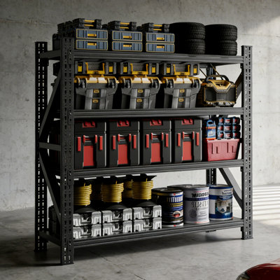 Étagère de garage robuste de 5000 lb, unité de rangement réglable en métal à 4 tablettes (H 63 po x l 67 po x P 23,7 po), capacité de 5000 lb pour l'entrepôt, noir