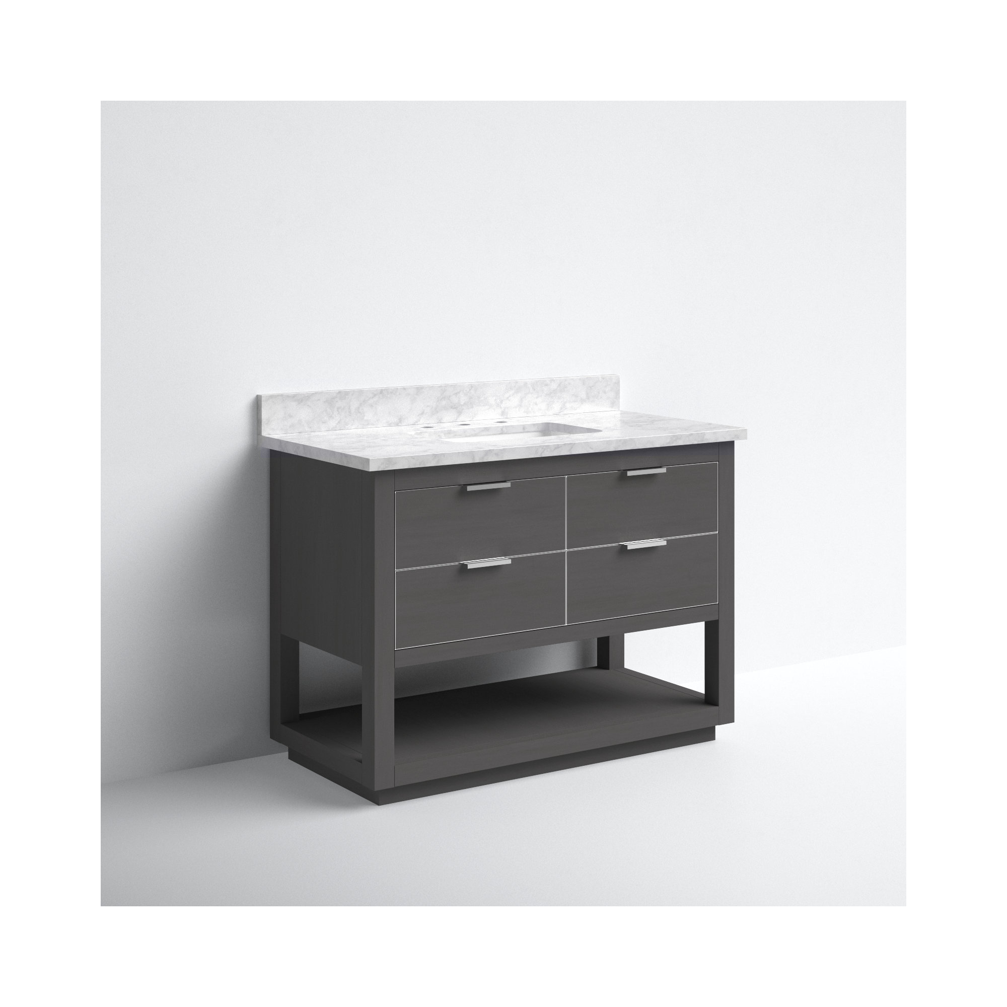 Allie 42" Single Bathroom Vanity Set, Carrera White Marble/Silver, 42"W, Twilight Gray