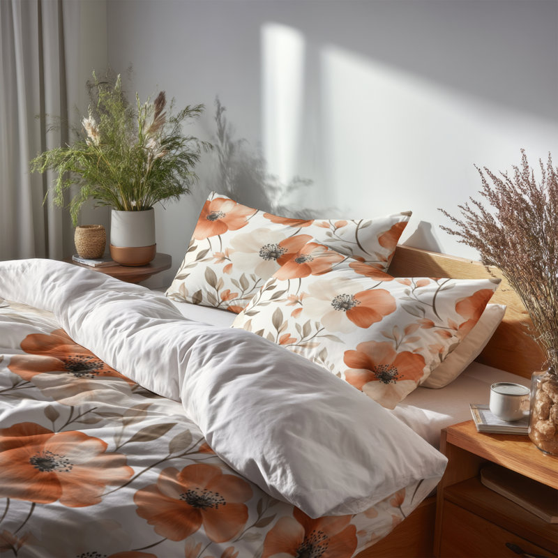 Ensemble de literie 3 pièces Boho - Ensemble de housse de couette et coussin décoratif Red Terra Bloom