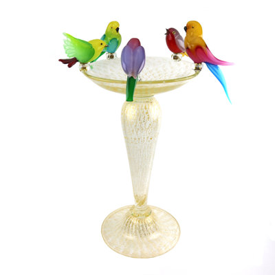 Murano Glass Bird Bath With 5 Birds