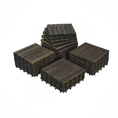 30 tuiles de terrasse à motif entrecroisé à rayures, 12 po x 12 po, brun foncé, plancher de bois franc d'acacia carré pour patio, terrasse, bord de piscine