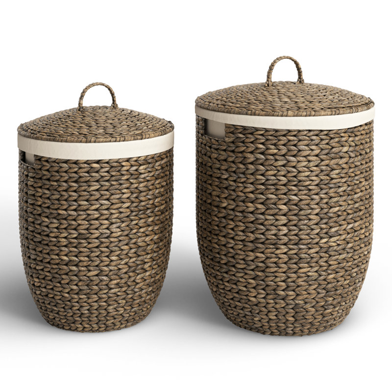 Dark Brown Round Seagrass Storage Baskets with Lids