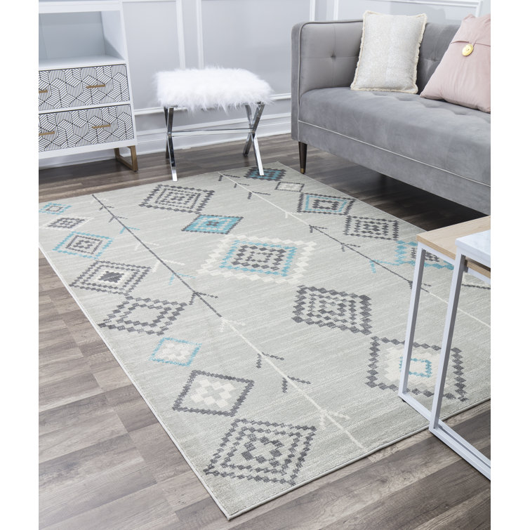 Bodrum Tribal Native Turquoise Area Rug