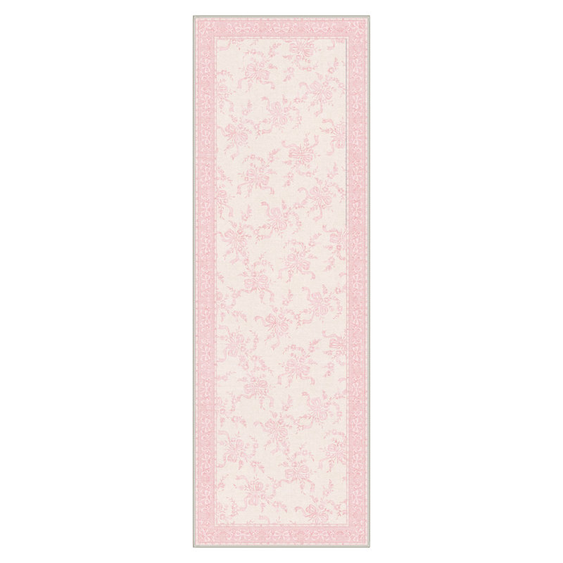 Atascadero Floral Pink Ribbon Bow Machine Washable Pink / Beige Indoor Area Rug with Non-Slip Backing, Runner 2'3" x 6'