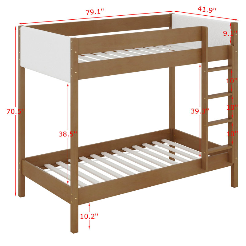 Twin Over Twin Upholstered Bunk Bed Frame With Ladder, Safety Guardrails