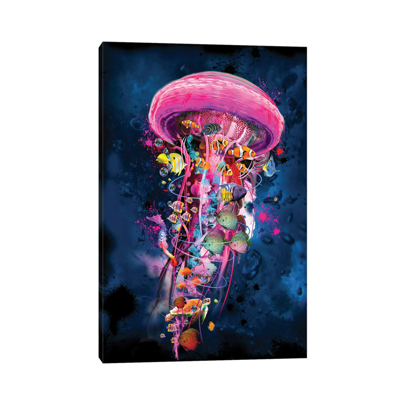 Pink Electric Jellyfish World by David Loblaw - Wrapped Canvas Print, 20.32 cm H x 30.48 cm W