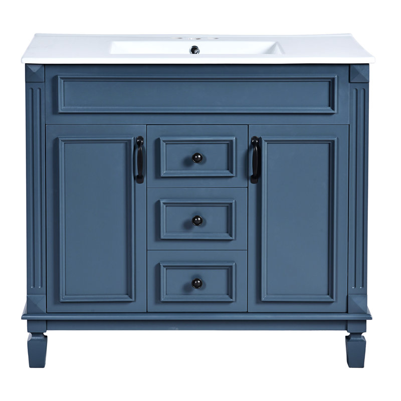 36'' Bathroom Vanity With Top Sink, Noir, Bleu
