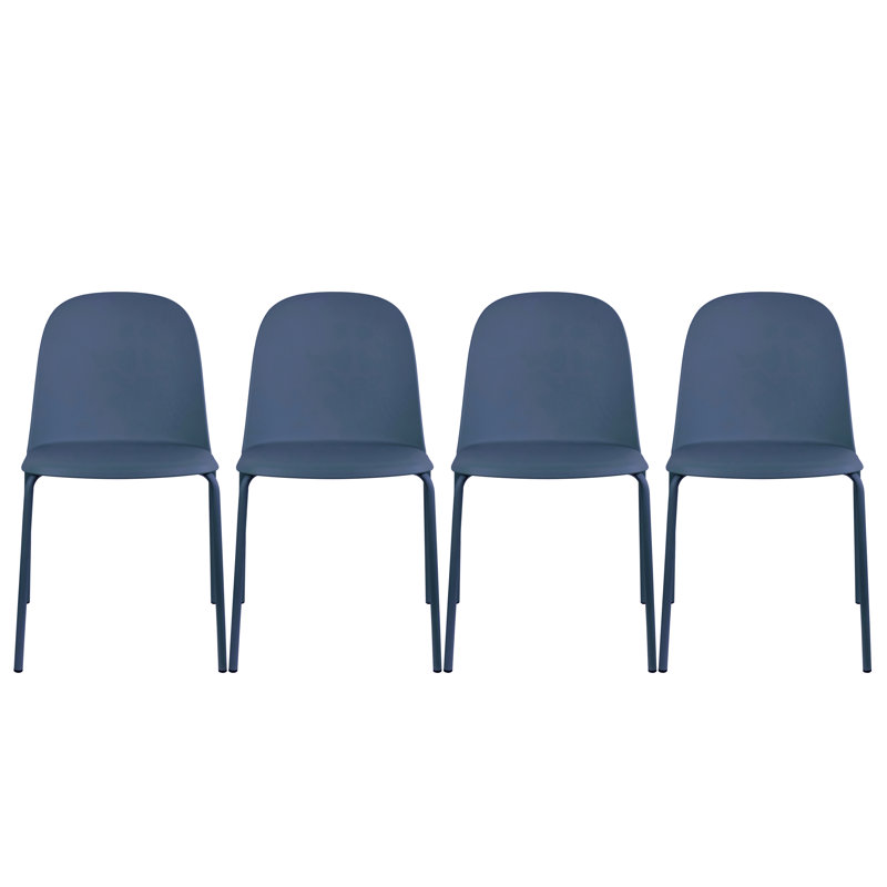 Annunziata Dining Chairs - Modern Stackable Plastic Chairs with Chrome Metal Legs & Solid Back - Set of 4 Kitchen & Dining Room Chairs, Blue