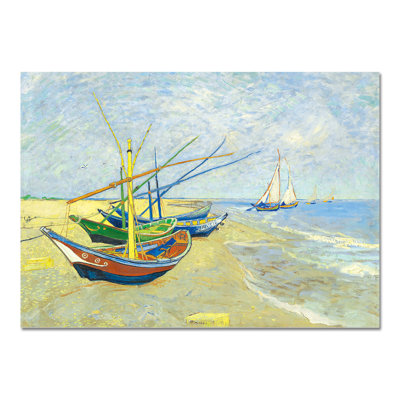Beach Fishing Boats by Vincent Van Gogh - No Frame Painting on Glass
