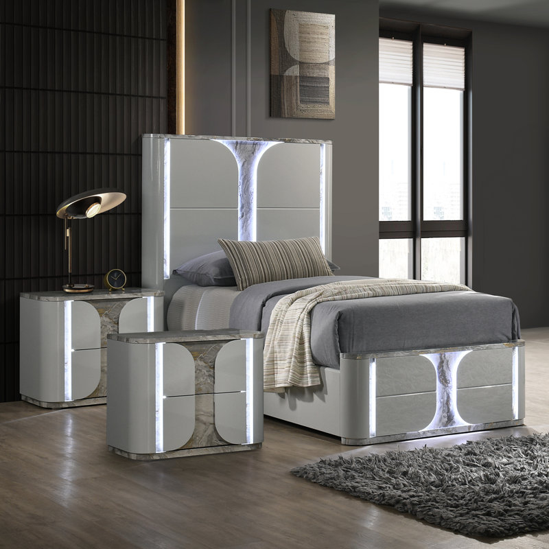 Ensemble de chambre à coucher 3 pièces avec tables de chevet Twickenham, Double, Trois pièces : lit, 2 tables de chevet
