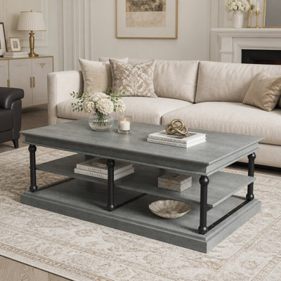 Table basse 55,1 po en bois, 2 tablettes de rangement ouvertes