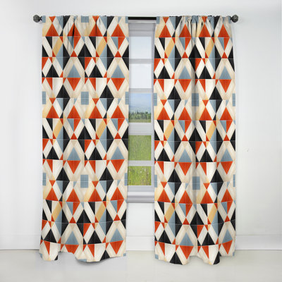 Orange And Beige Rustic Mosaic Pattern - Abstract Geometric Blackout Curtain - 1 Panels