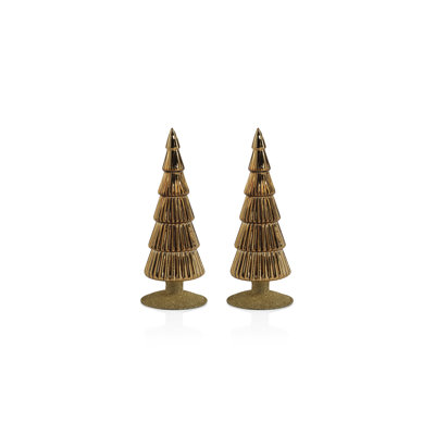 Dembe Classic Red Glass Tree on Gold Glitter Base, Set of 2