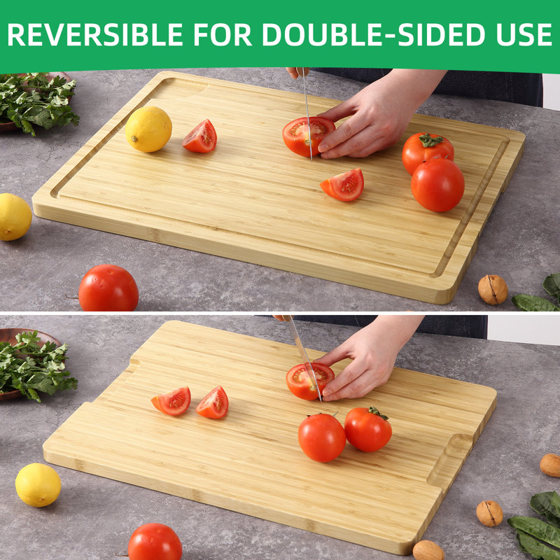 Natural Bamboo 20" x 14" Cutting Board with Handles and Juice Groove