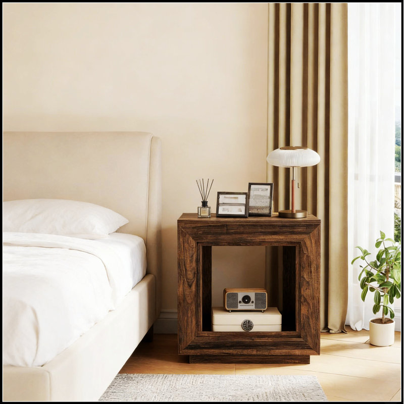 Table de canapé en bois robuste avec un design carré, parfaite pour la décoration rustique et moderne, rehaussant à la fois le style et la fonctionnalité.