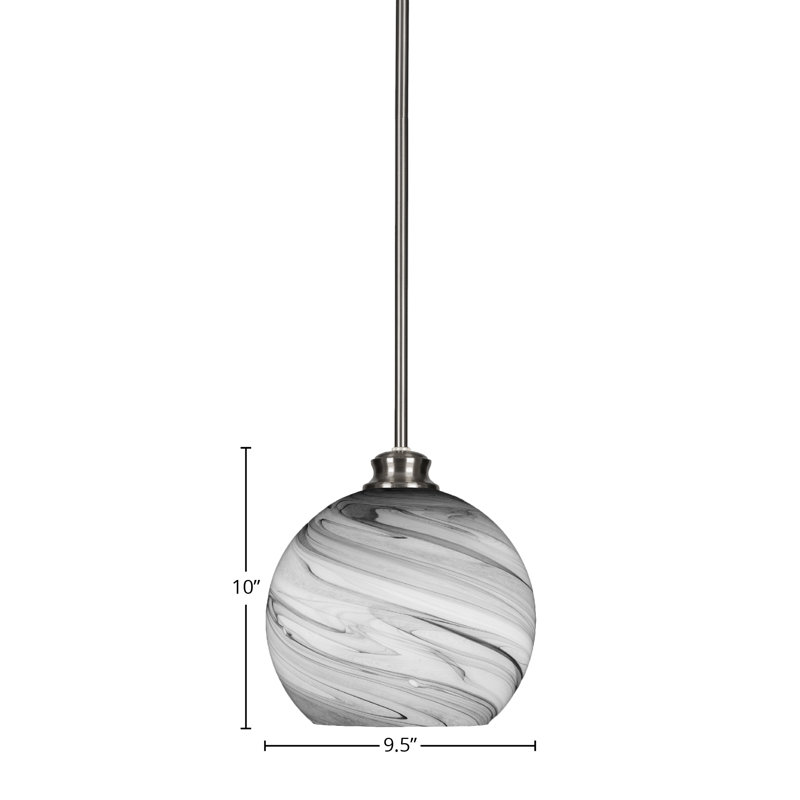 Luminaire suspendu 1 lumière Kimbro, Nickel brossé, H 10 po x l 9,5 po x P 9,5 po
