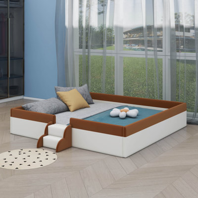 Upholstered Daybed Frame With Fence And Stairs